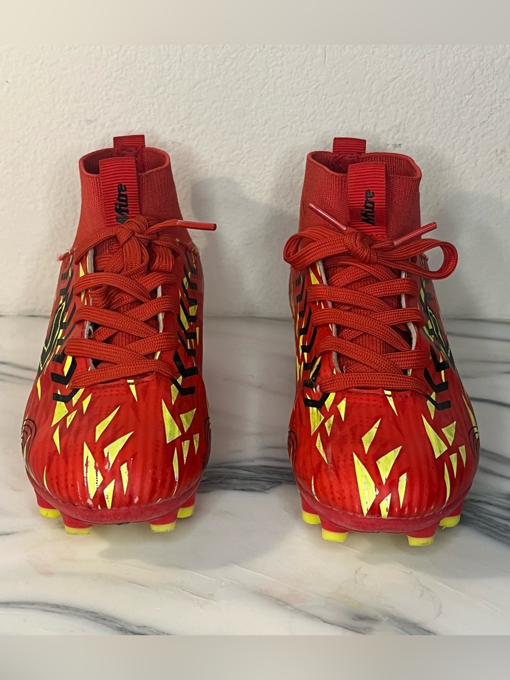 Mitre Youth Soccer Red Soccer Cleats with Yellow Accents
